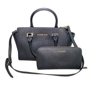 MICHAEL KORS - Saffiano purse and wallet set - black and gold
